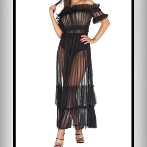 Sheer Black Maxi Dress with Tiered Ruffle Skirt